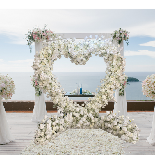 Luxury Ivory White Freestanding Multi-Floral Heart With Stand