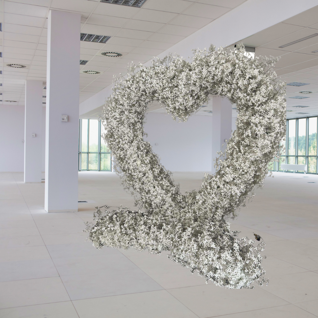 'Baby's Breath' White Freestanding Floral Heart With Stand