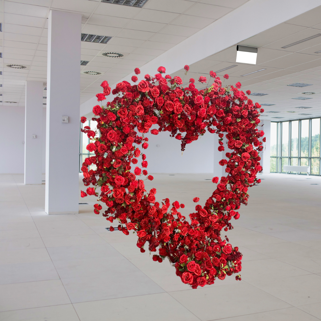 Luxury Red Rose With Greenery Freestanding Heart With Stand