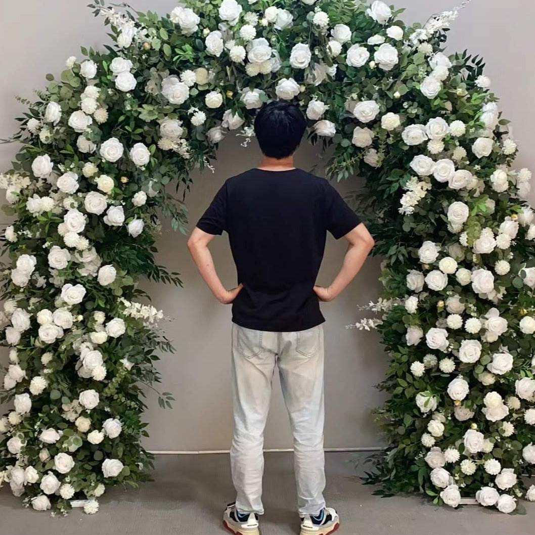 White Rose Floral & Thick Foliage Arch Backdrop - 2.1m