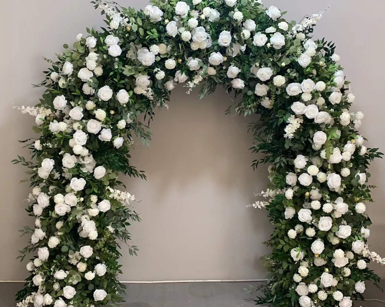 White Rose Floral & Thick Foliage Arch Backdrop - 2.1m