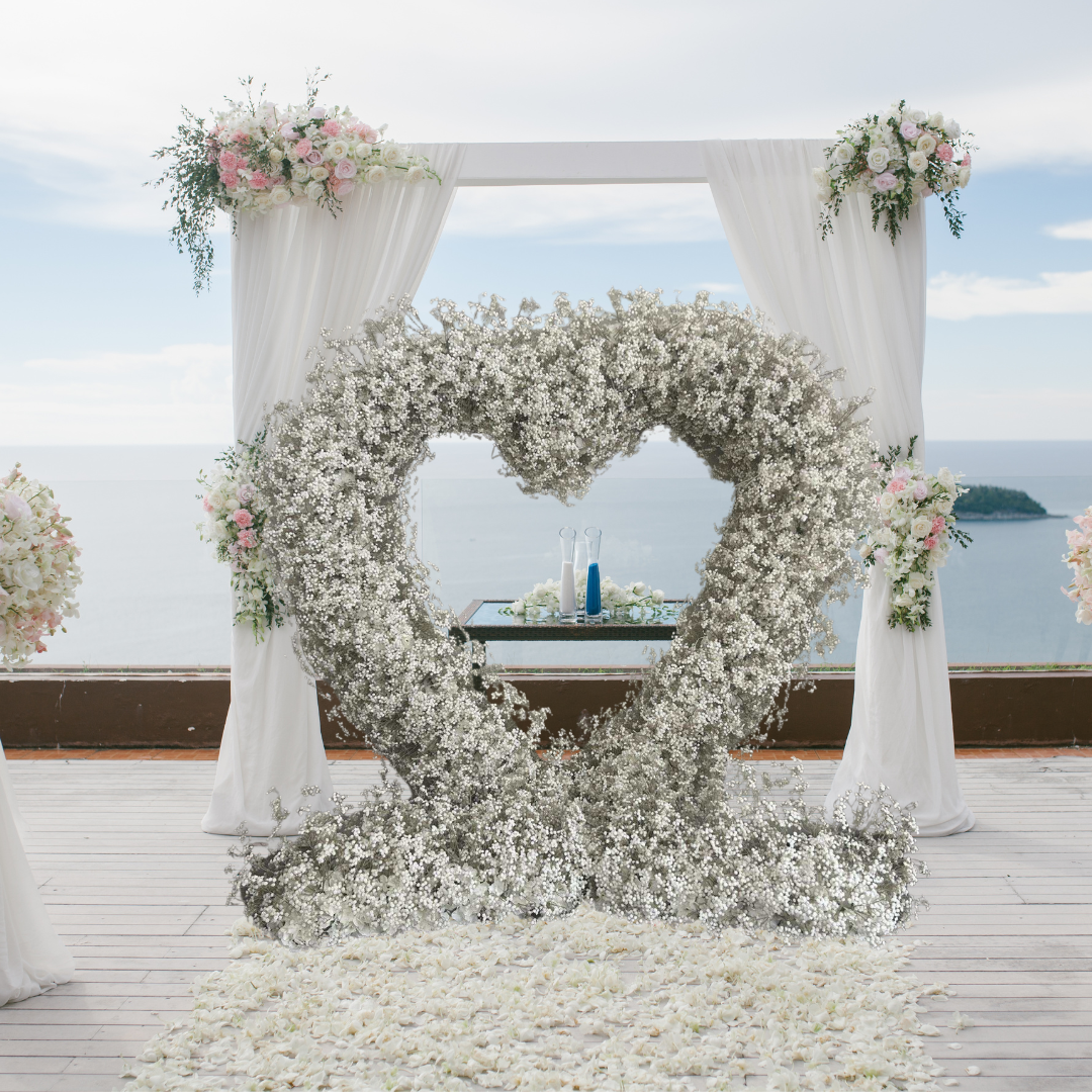 'Baby's Breath' White Freestanding Floral Heart With Stand