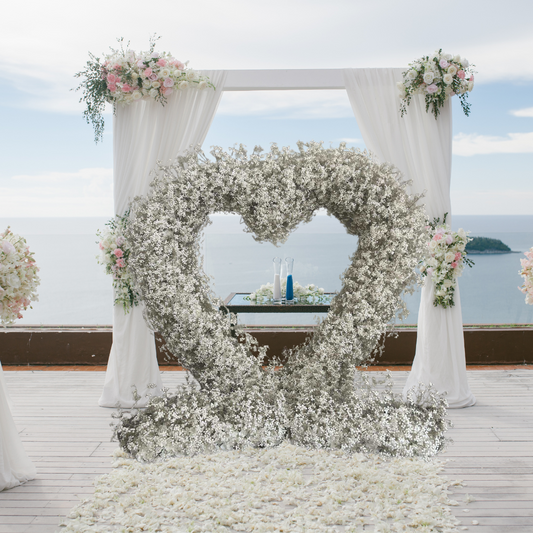 'Baby's Breath' White Freestanding Floral Heart With Stand