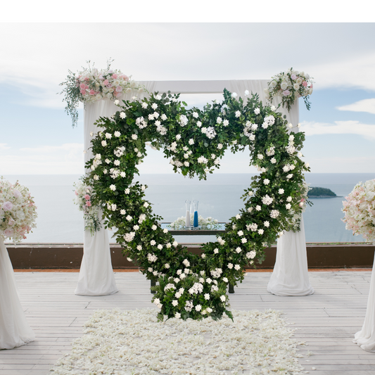 Foliage With White Florals Freestanding Heart With Stand
