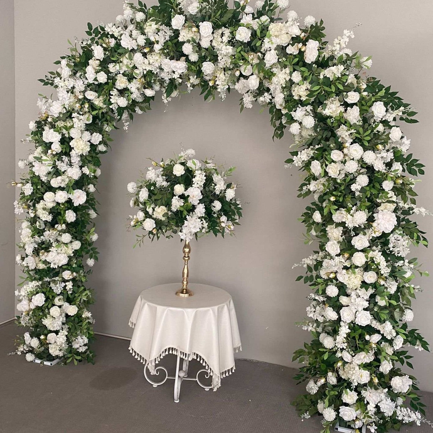 White Rose Floral & Foliage Arch Backdrop - 2.4m