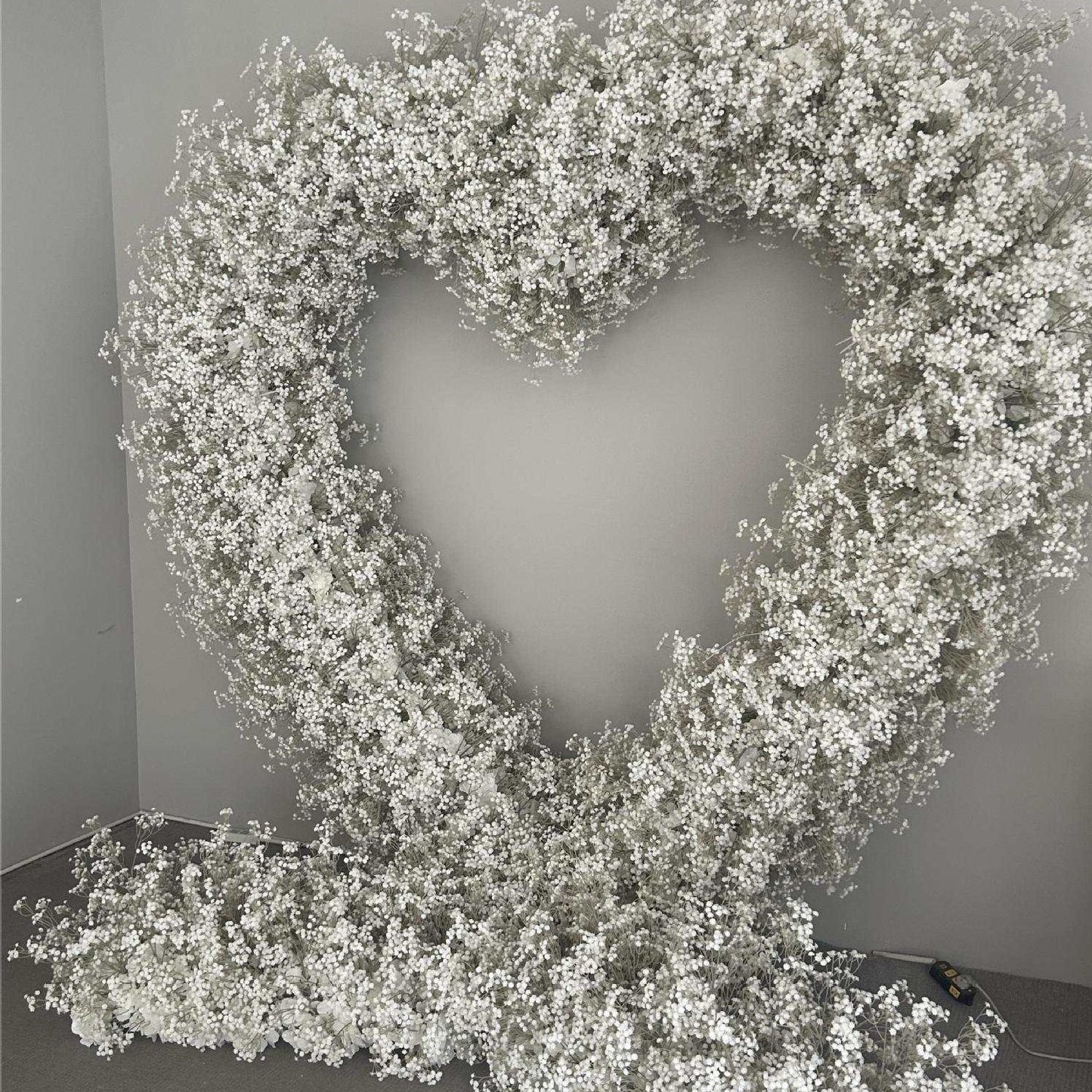 'Baby's Breath' White Freestanding Floral Heart With Stand
