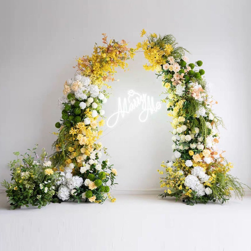 Multi Flower Greenery, Yellow & Ivory Floral Pillars – 2.3m