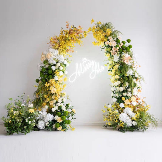 Multi Flower Greenery, Yellow & Ivory Floral Pillars – 2.3m
