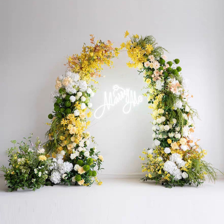 Multi Flower Greenery, Yellow & Ivory Floral Pillars – 2.3m