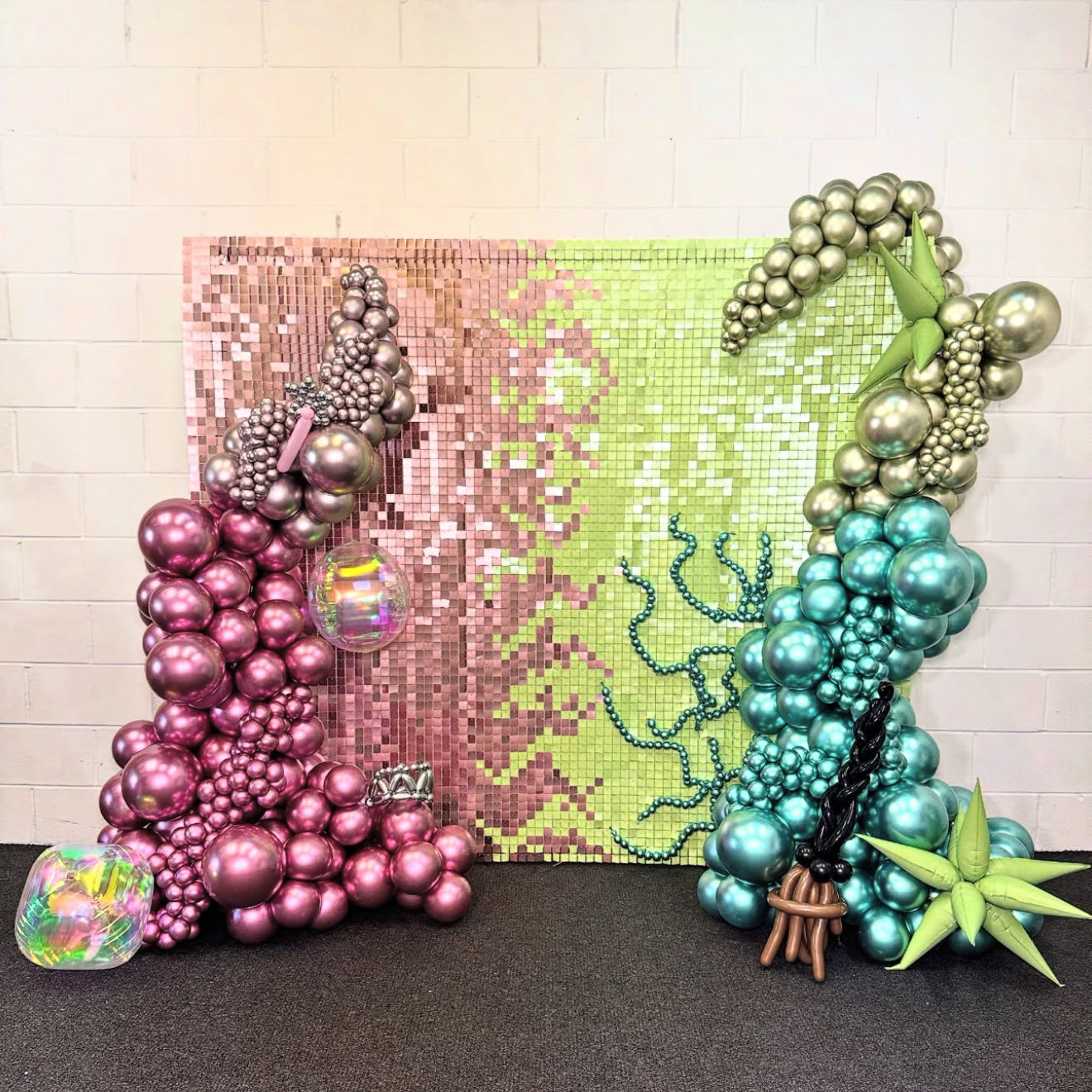 Pink & Green Matte Sequin Wall