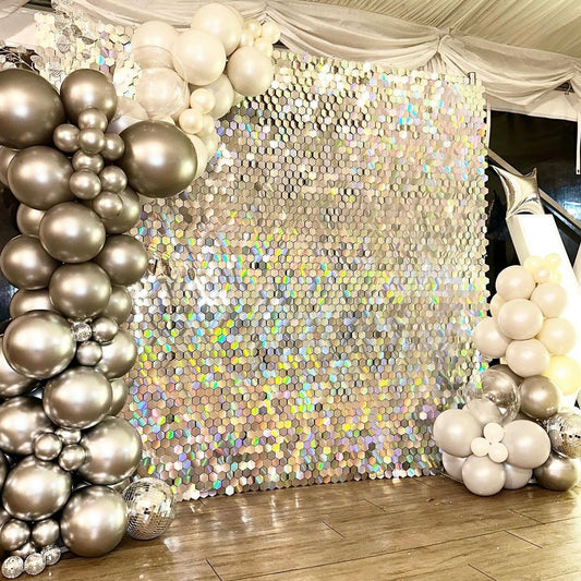 Silver Iridescent Hexagon Sequin Wall
