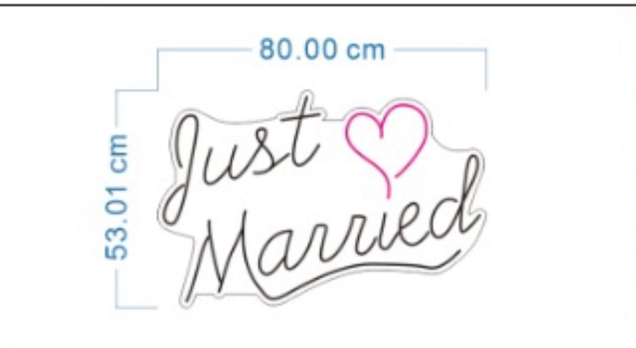 Just Married Neon Sign in Pink & White