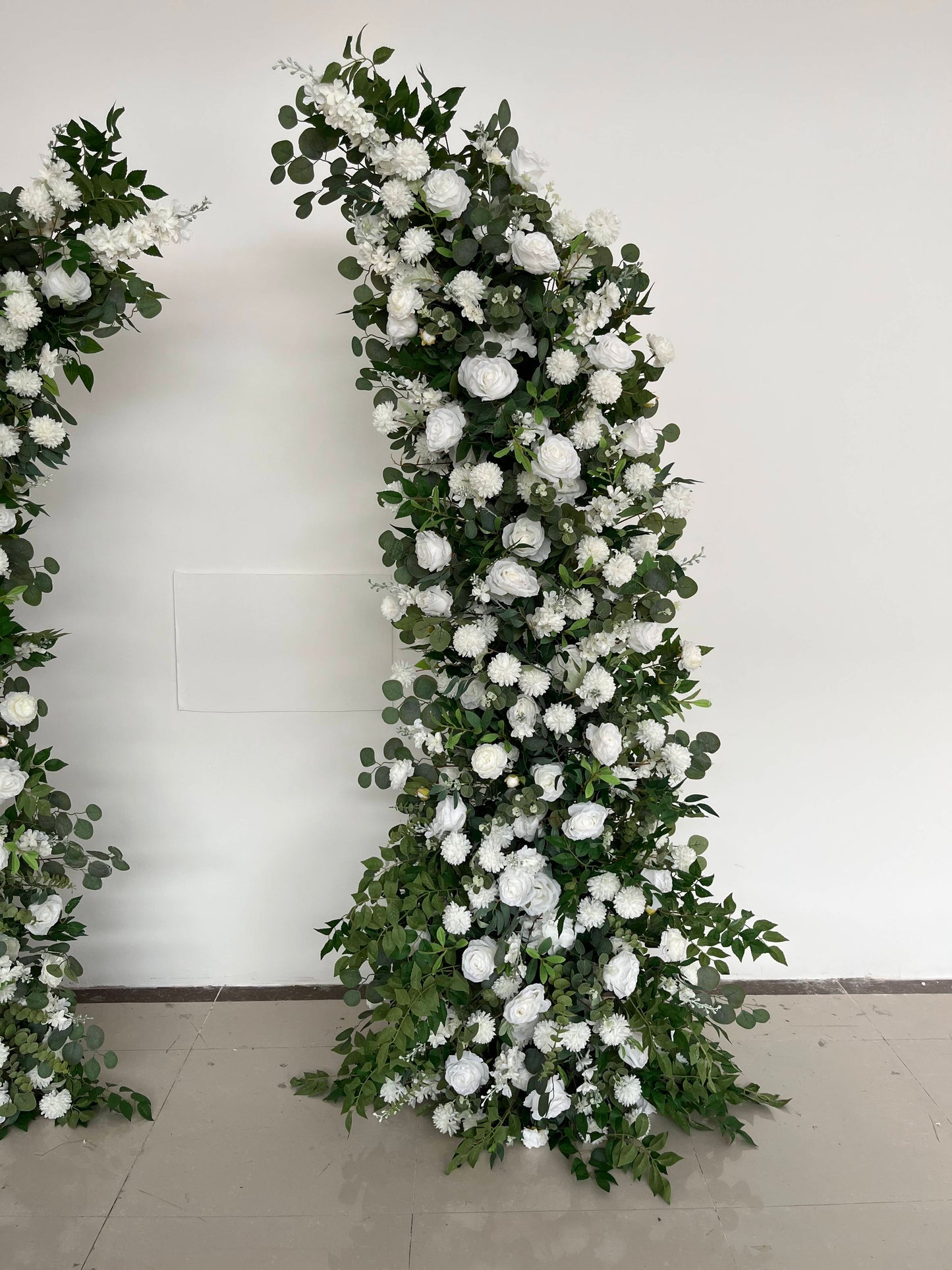 White Rose Floral & Greenery Pillars - 1.9m & 2.3m