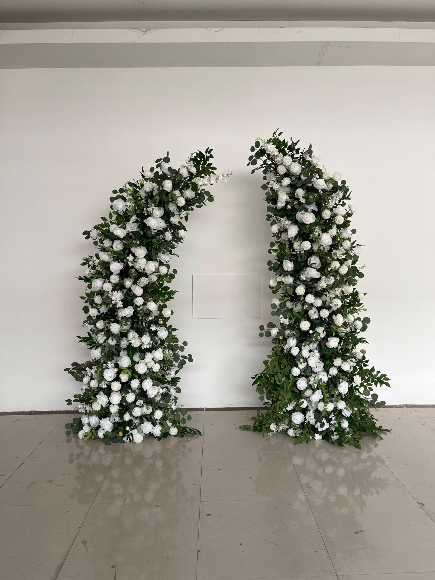 White Rose Floral & Greenery Pillars - 1.9m & 2.3m