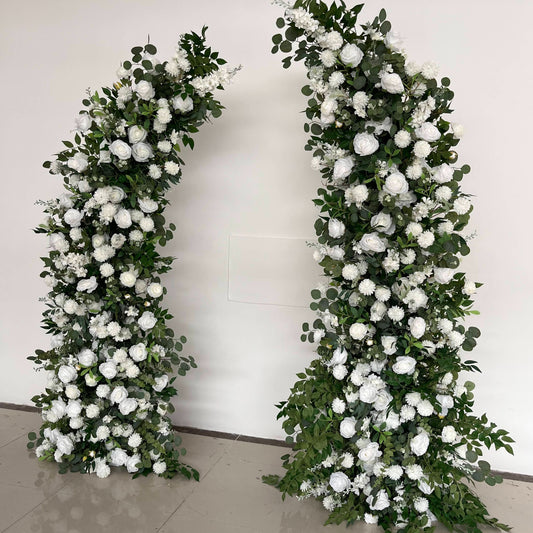 White Rose Floral & Greenery Pillars - 1.9m & 2.3m