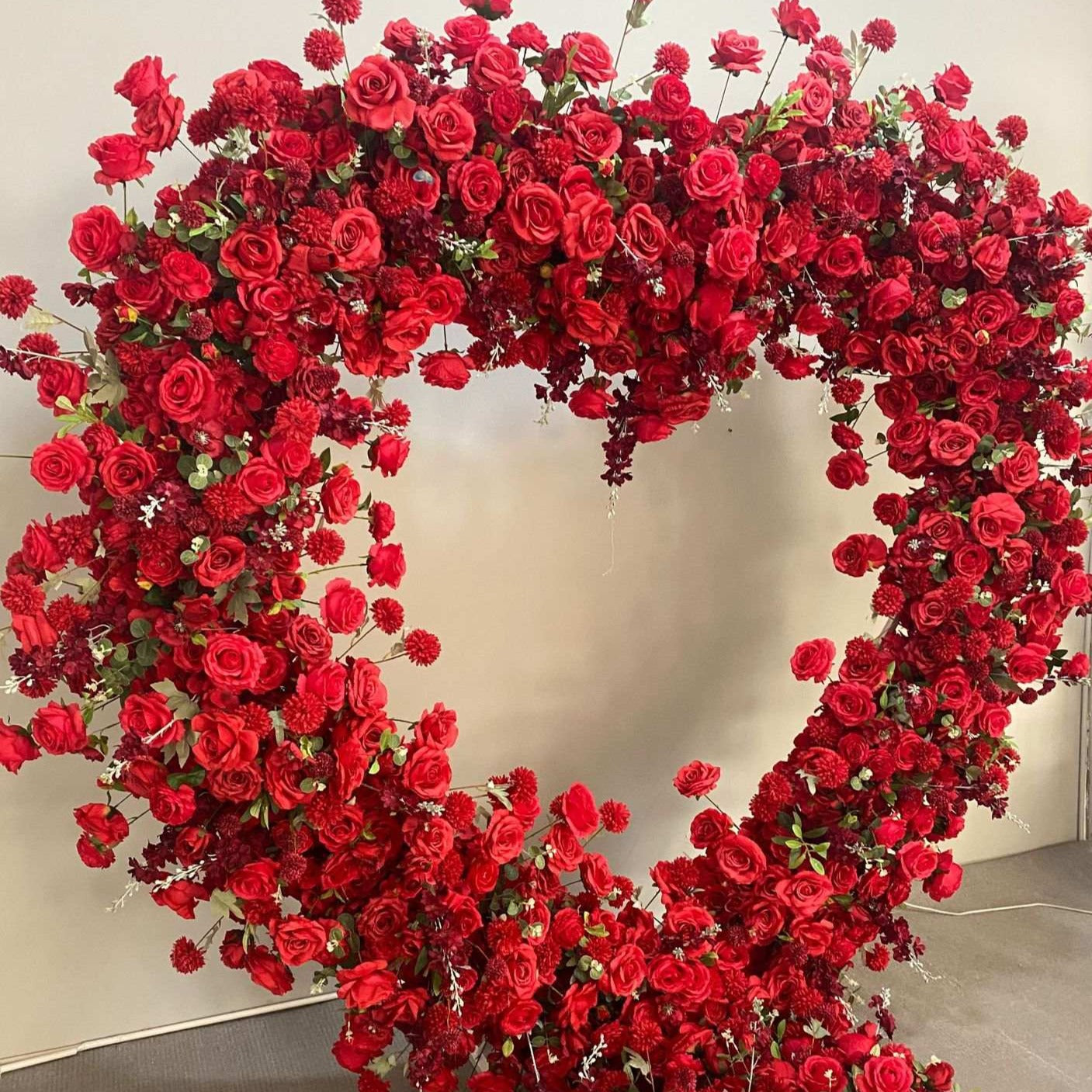 Luxury Red Rose With Greenery Freestanding Heart With Stand