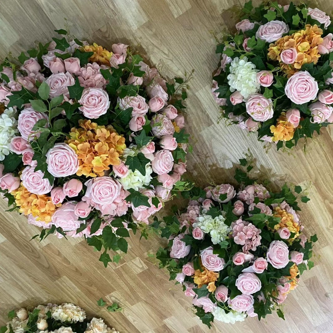 Pink Rose With Orange Floral & Foliage Centrepiece