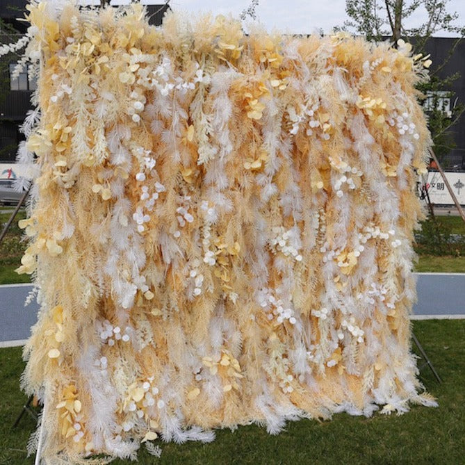 5D Luxury Faux Gold/White Pampas Wall - Cloth Backed