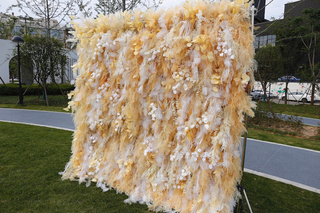 5D Luxury Faux Gold/White Pampas Wall - Cloth Backed