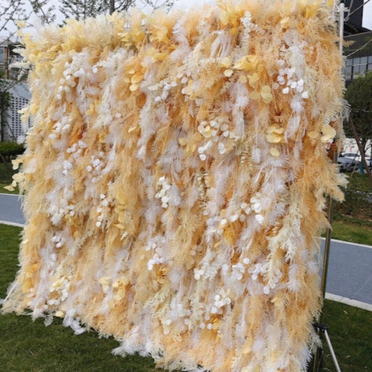 5D Luxury Faux Gold/White Pampas Wall - Cloth Backed