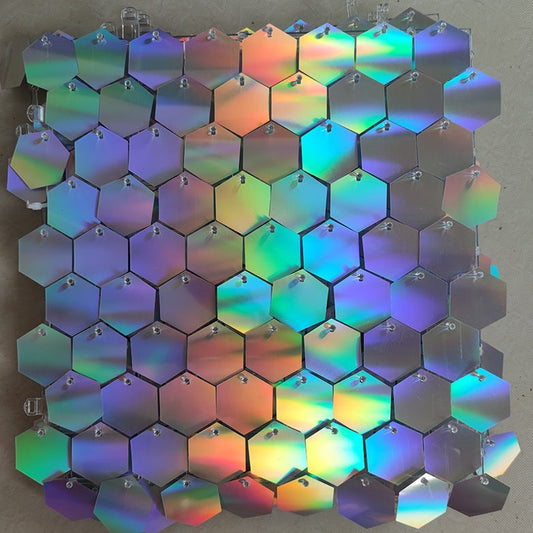 Iridescent Silver Hexagon Sequin Wall