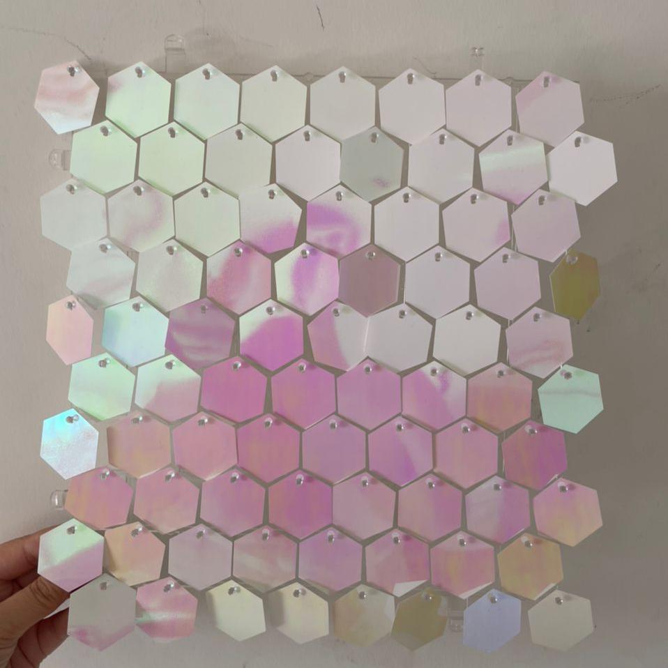 Iridescent Pink/White Hexagon Sequin Wall