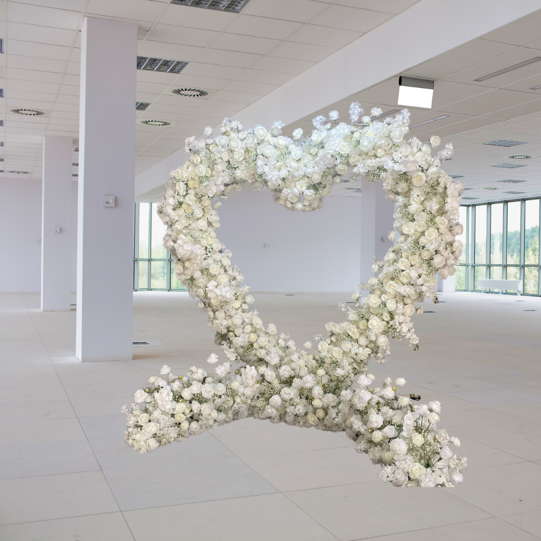 Luxury Ivory White Freestanding Multi-Floral Heart With Stand