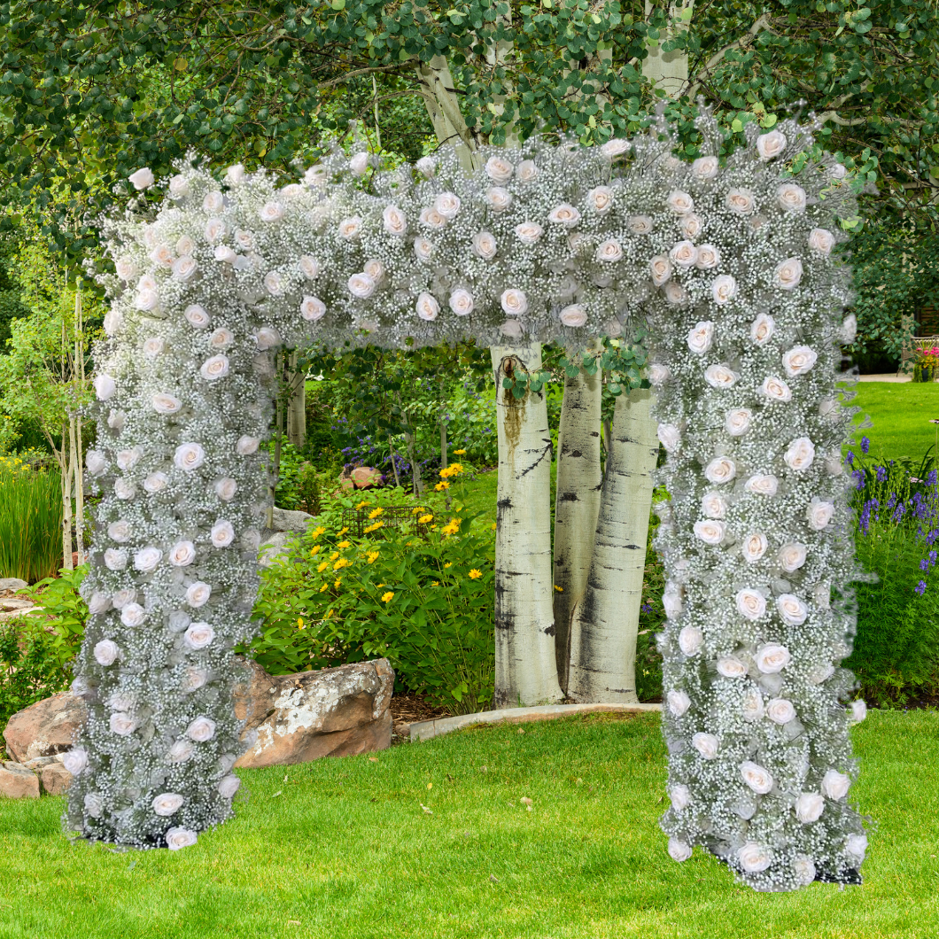 Ivory Rose & 'Baby's Breath' Gypsophila Floral Arch - 2.4m