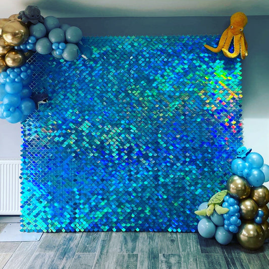 Mermaid Iridescent Blue Shiny Sequin Wall