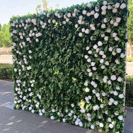 5D Green Foliage With White Roses Wall - Cloth Backed