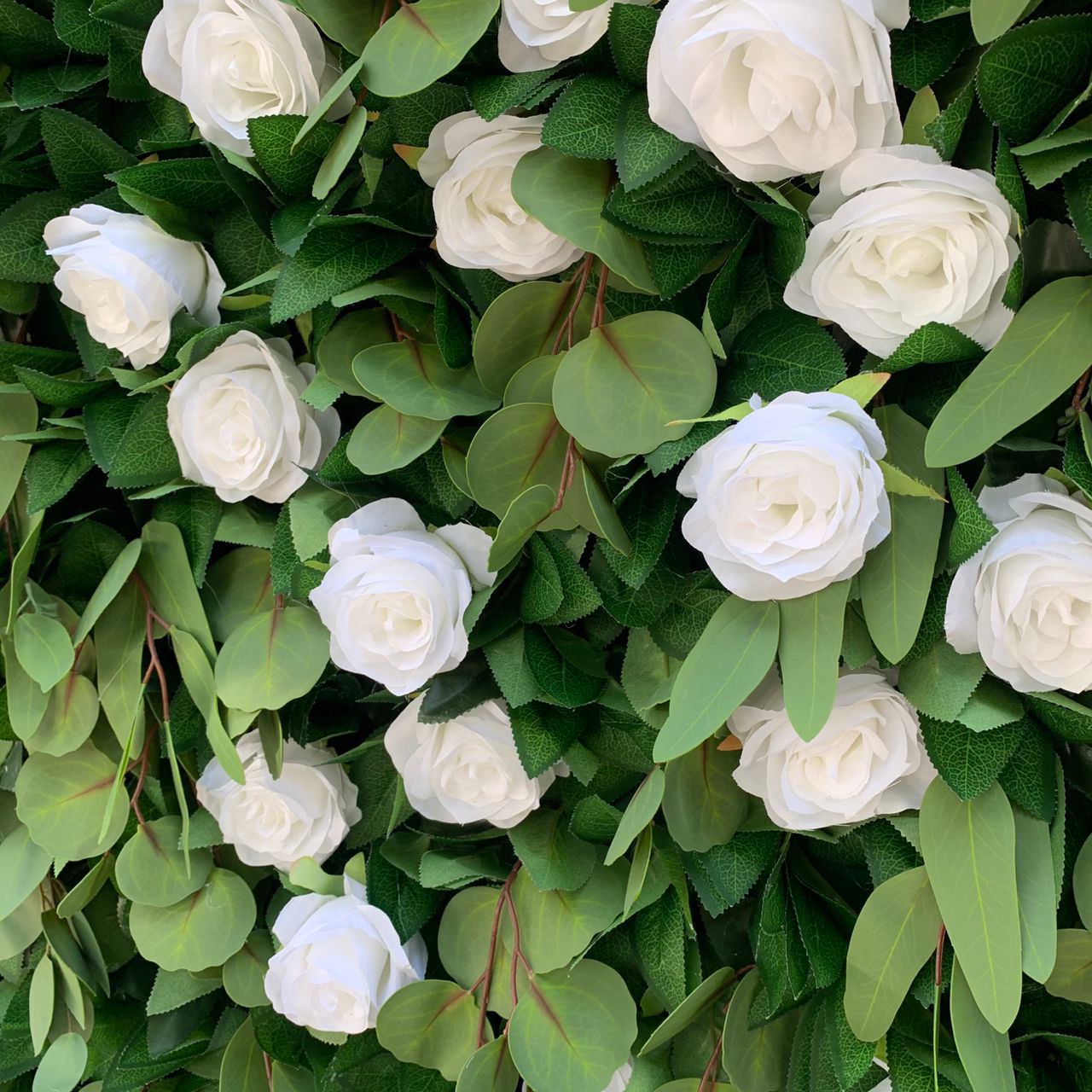 5D Green Foliage With White Roses Wall - Cloth Backed