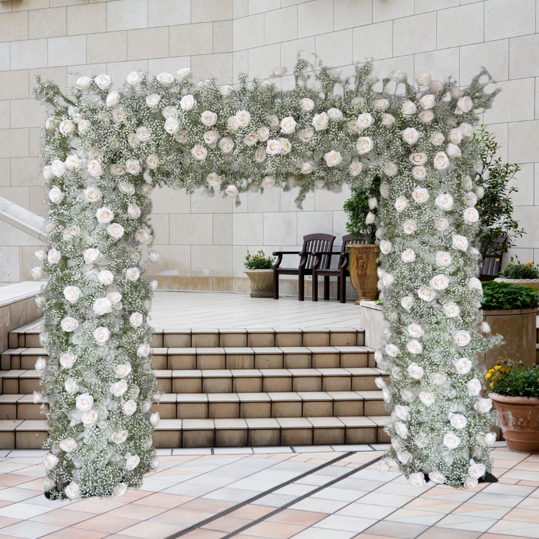 Ivory Rose & 'Baby's Breath' Gypsophila Floral Arch - 2.4m