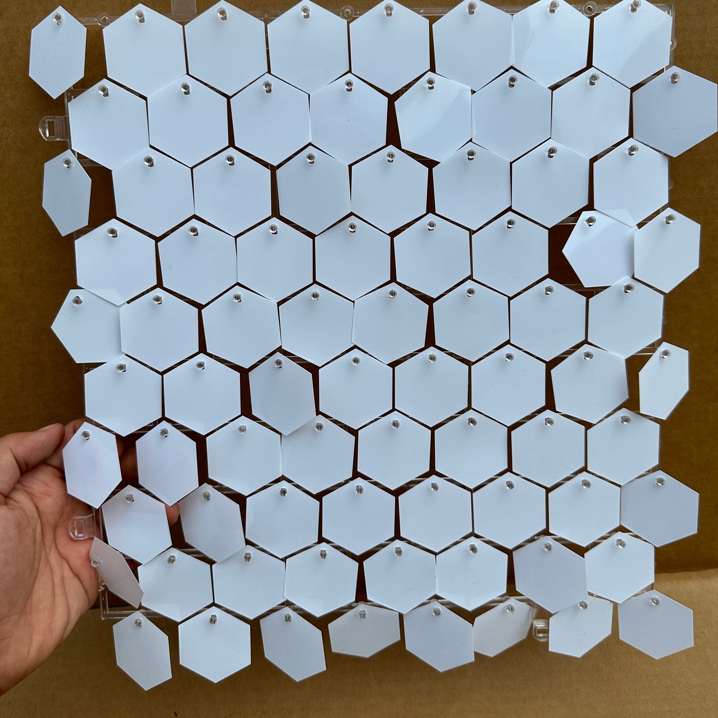 'Snow' White Hexagon Sequin Wall