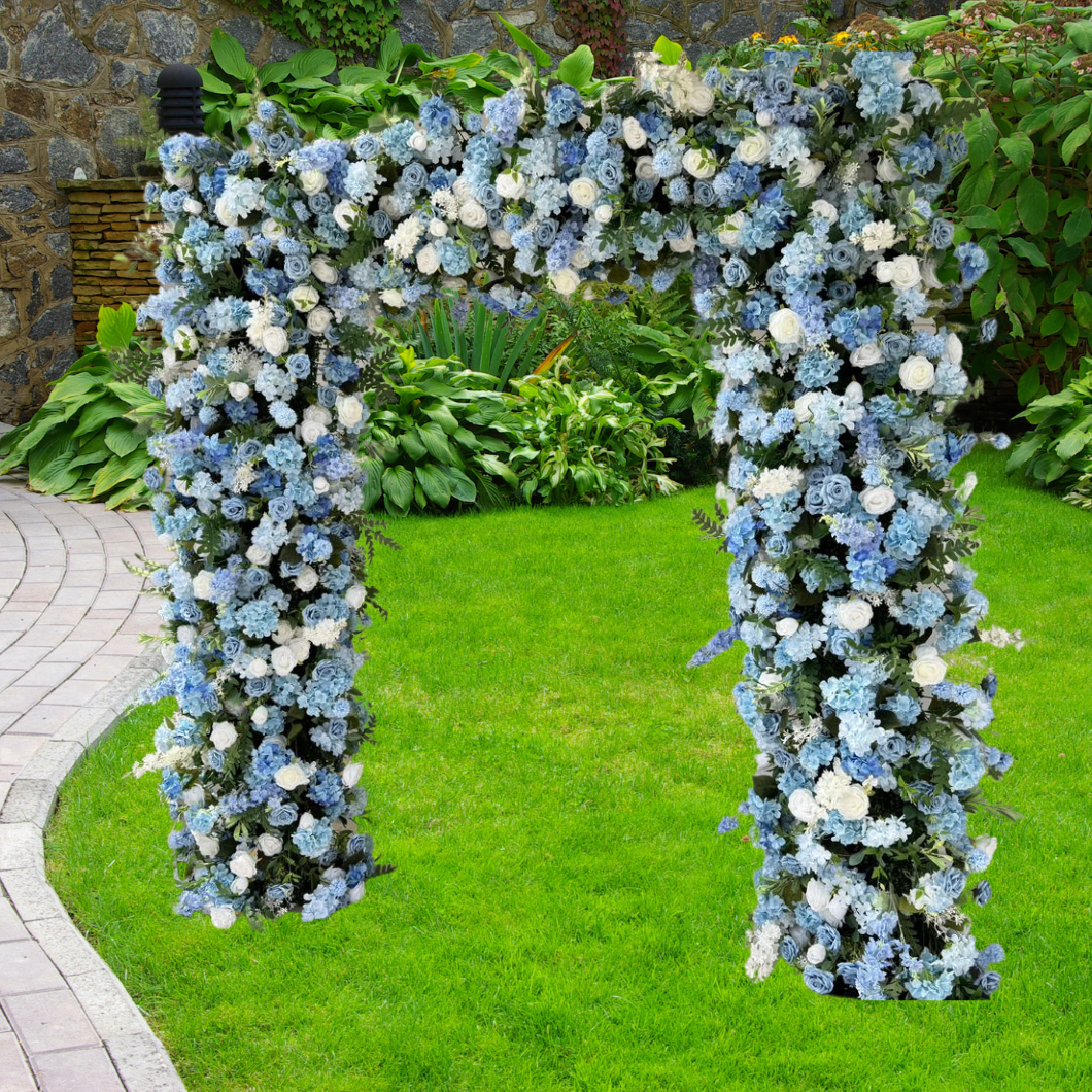 Blue & White Rose Luxury Floral Arch With Greenery - 2.4m