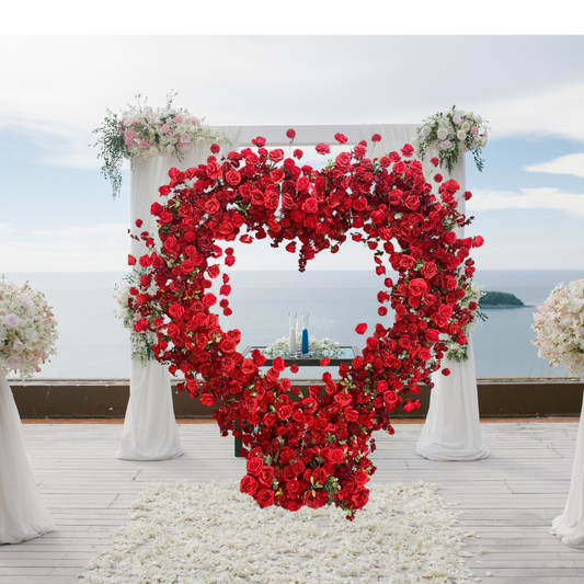 Luxury Red Rose With Greenery Freestanding Heart With Stand