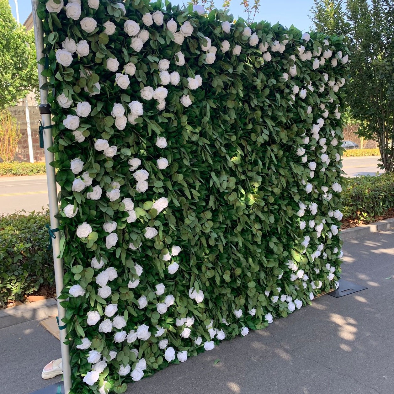 5D Green Foliage With White Roses Wall - Cloth Backed