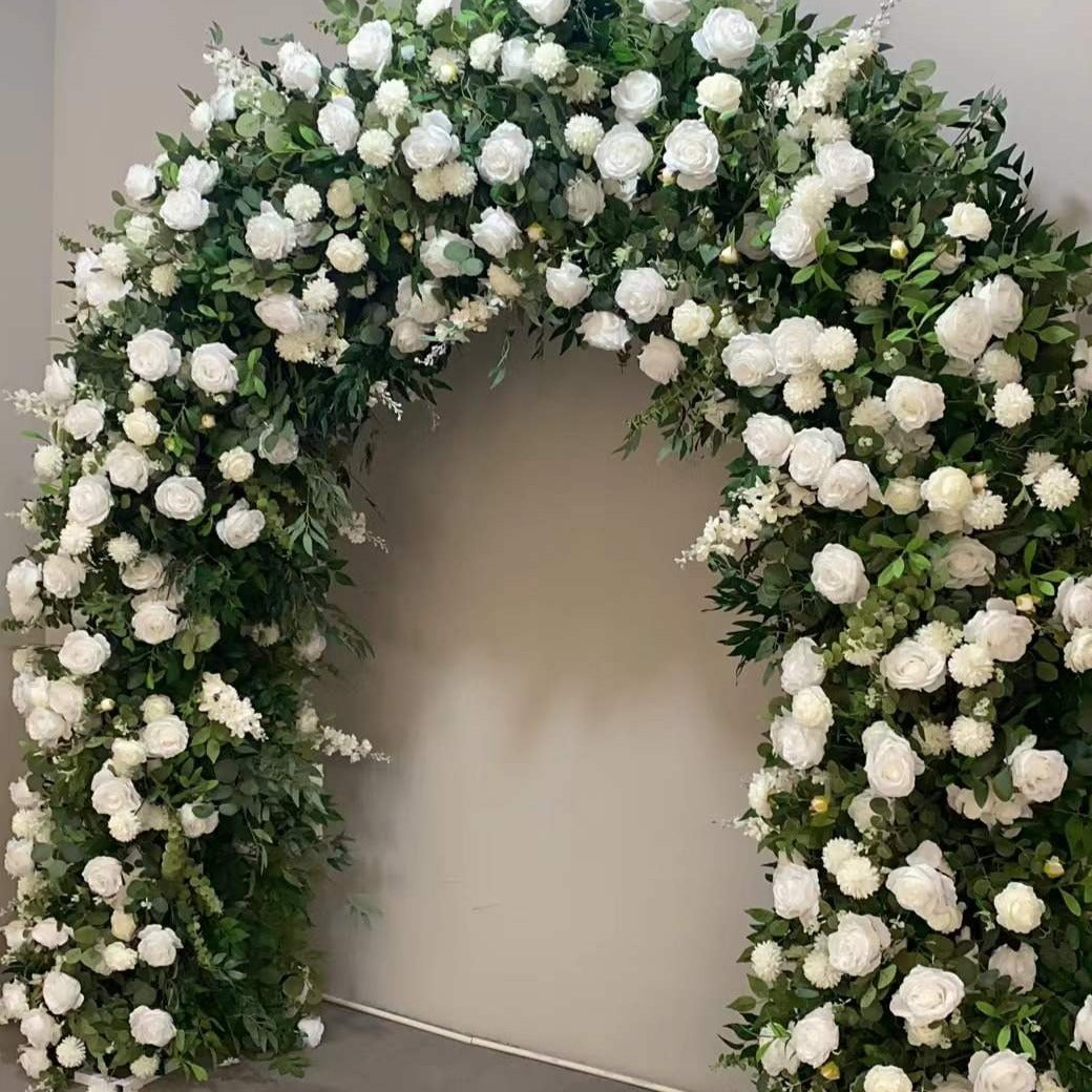White Rose Floral & Thick Foliage Arch Backdrop - 2.1m