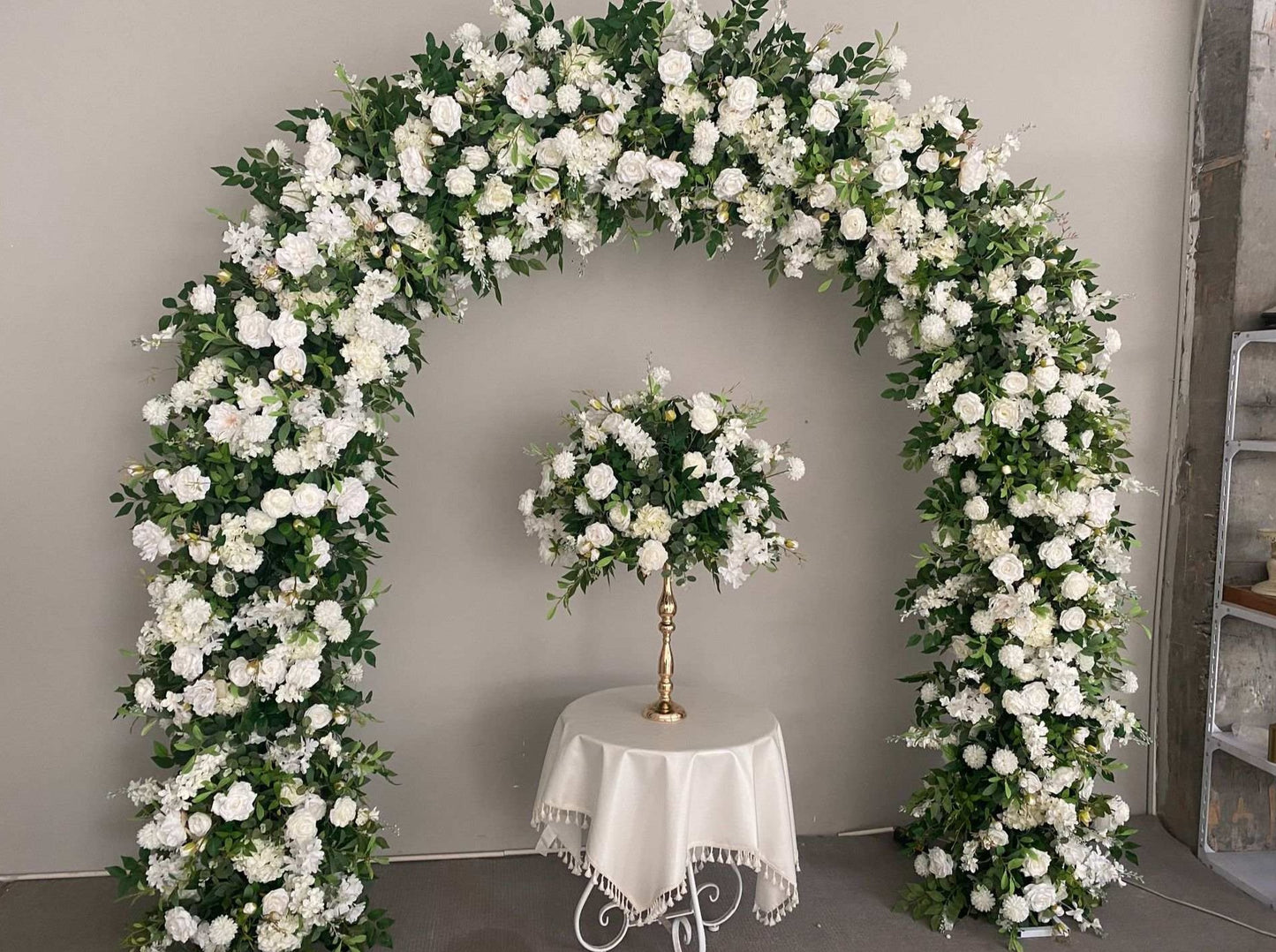 White Rose Floral & Foliage Arch Backdrop - 2.4m