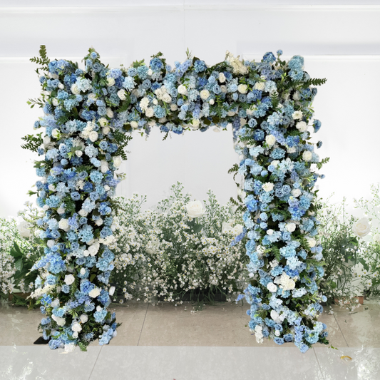 Blue & White Rose Luxury Floral Arch With Greenery - 2.4m