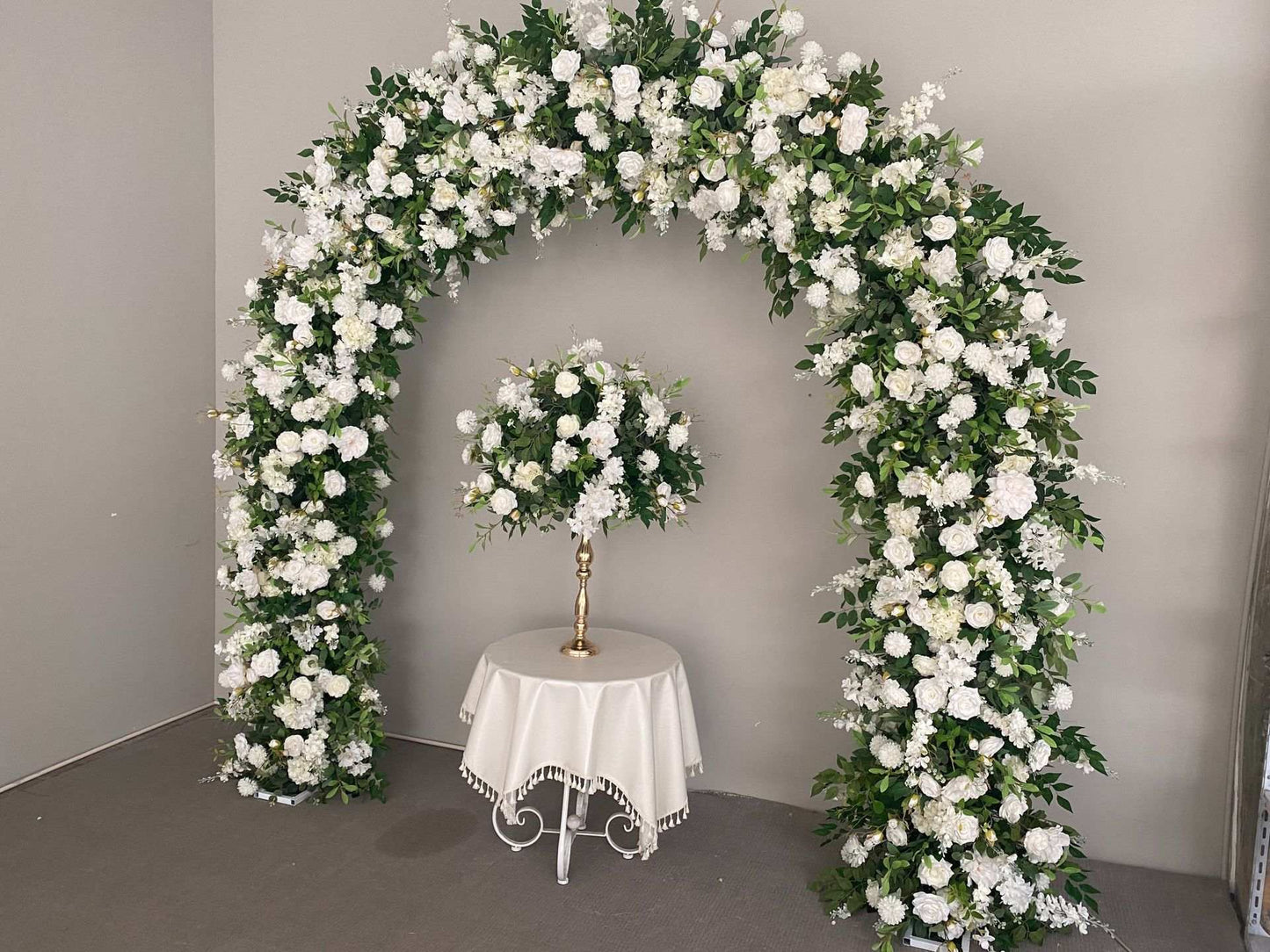White Rose Floral & Foliage Arch Backdrop - 2.4m