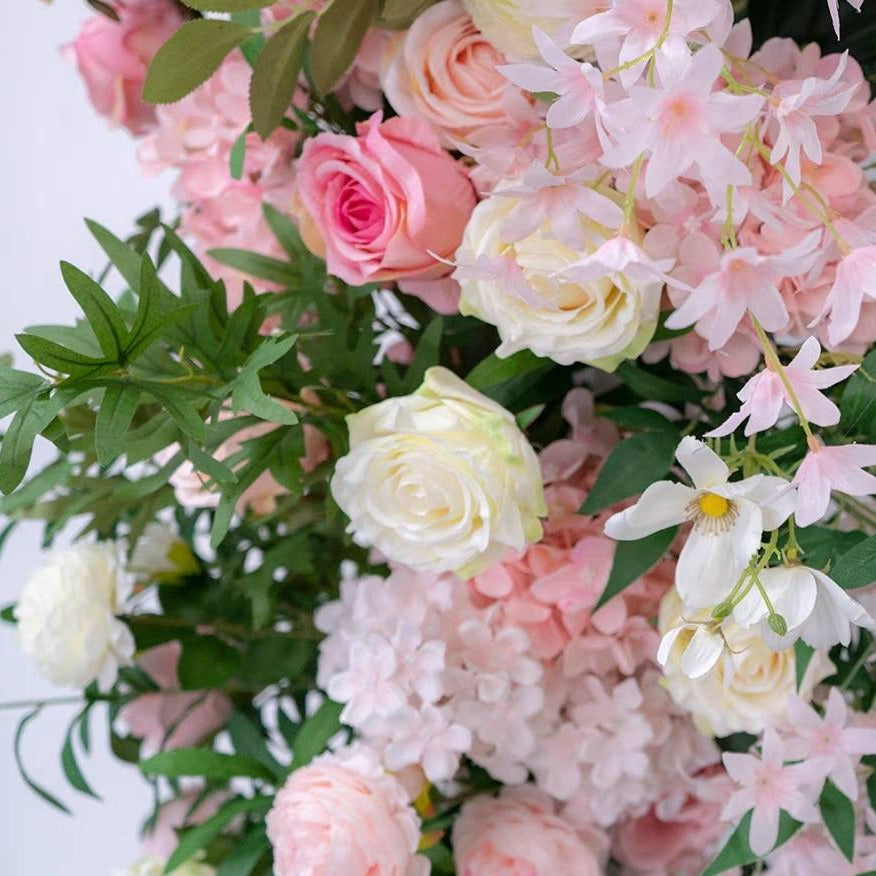 Pink & White Floral Foliage Arch Backdrop - 2.4m