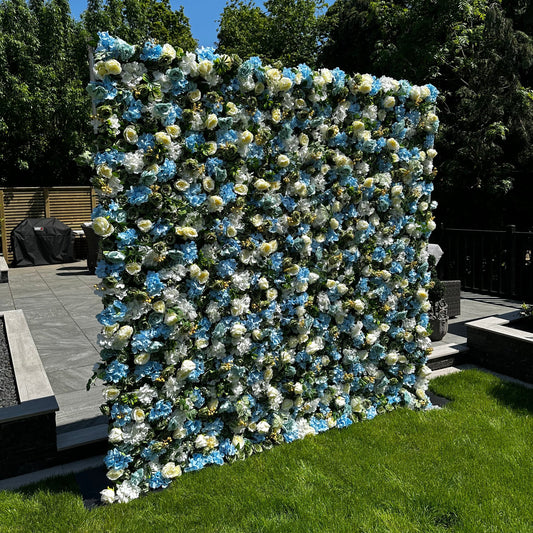 Blue & Ivory Premium Flower Wall - Cloth Backed