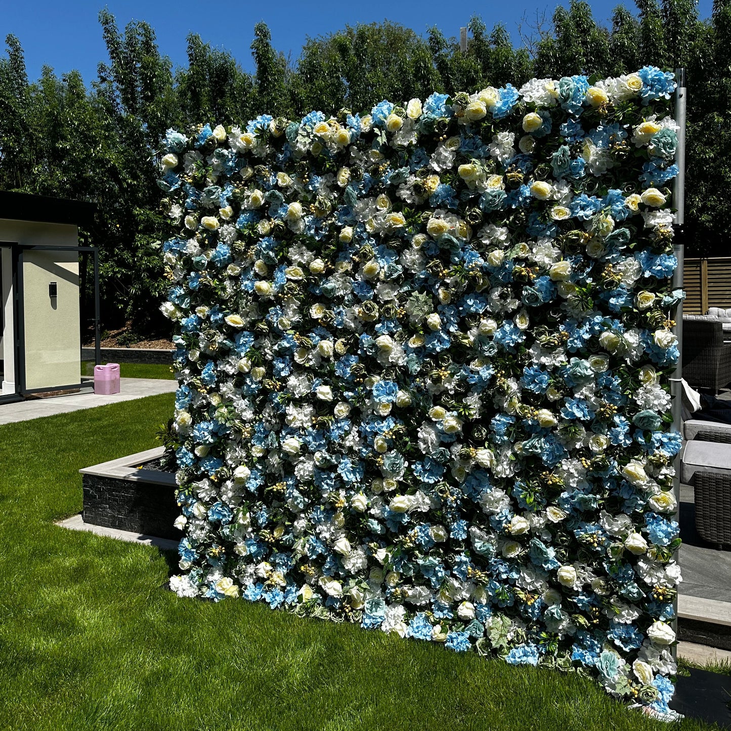 Blue & Ivory Premium Flower Wall - Cloth Backed