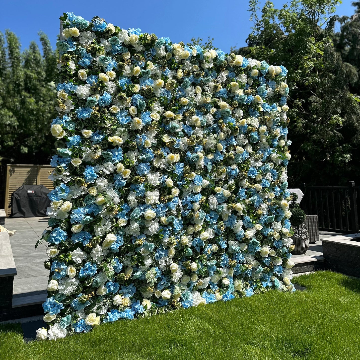 Blue & Ivory Premium Flower Wall - Cloth Backed