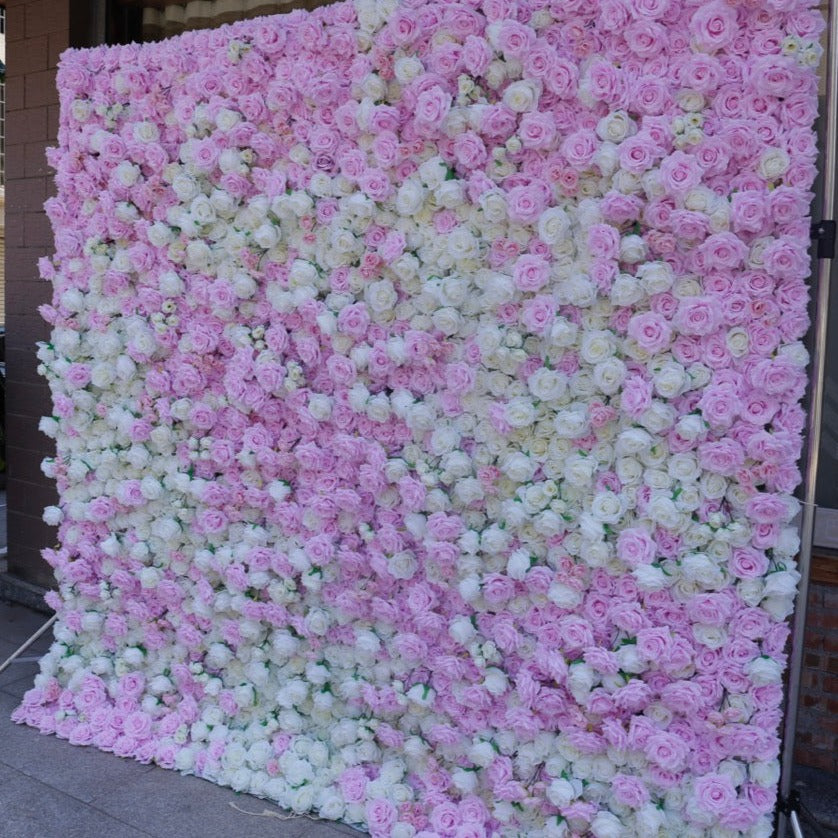 Light Pink & White Rose Premium Flower Wall - Cloth Backed