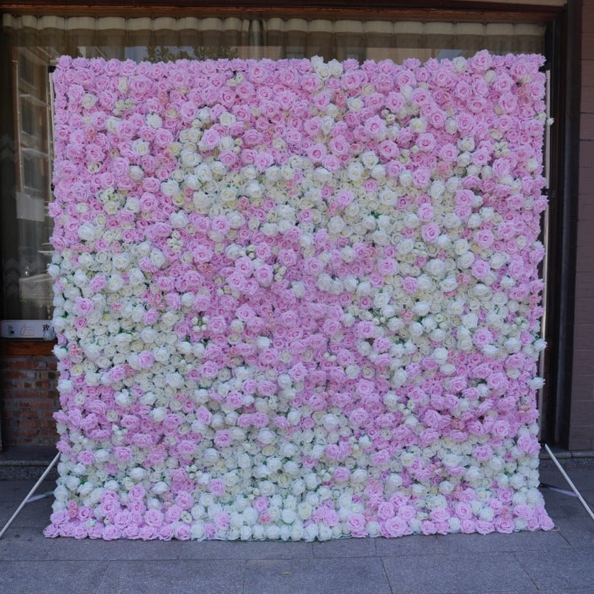 Light Pink & White Rose Premium Flower Wall - Cloth Backed