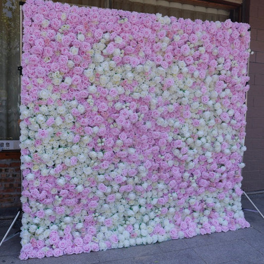 Light Pink & White Rose Premium Flower Wall - Cloth Backed