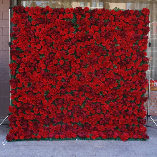 5D Deep Red Rose With Greenery Deluxe Flower Wall - Cloth Backed