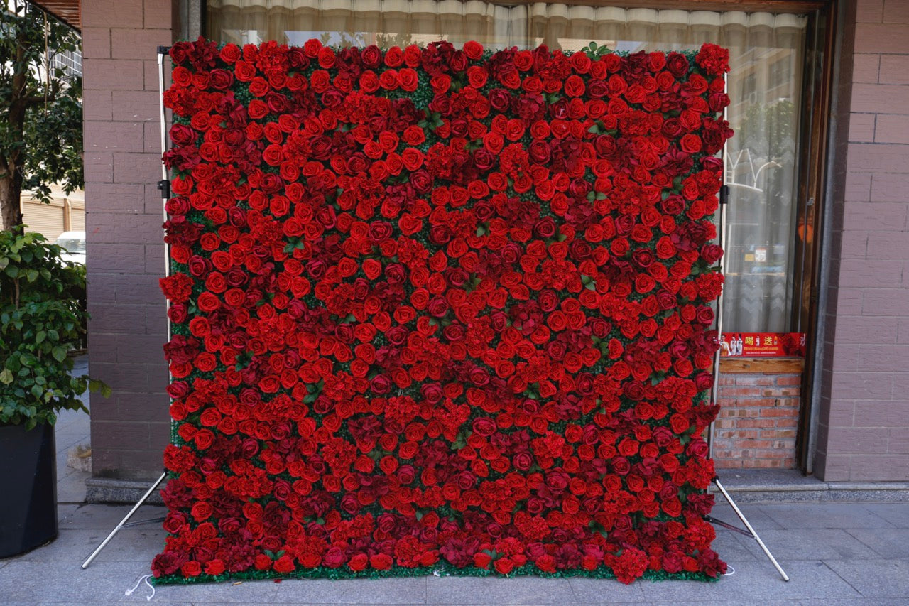 5D Deep Red Rose With Greenery Deluxe Flower Wall - Cloth Backed