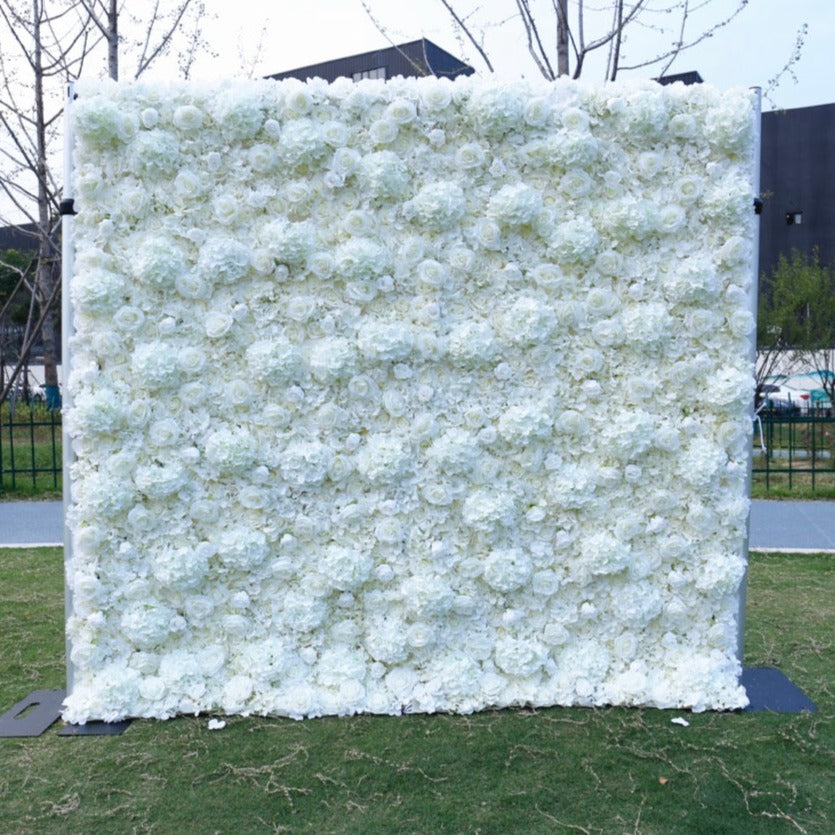 Ivory White Hydrangea Premium Flower Wall - Cloth Backed